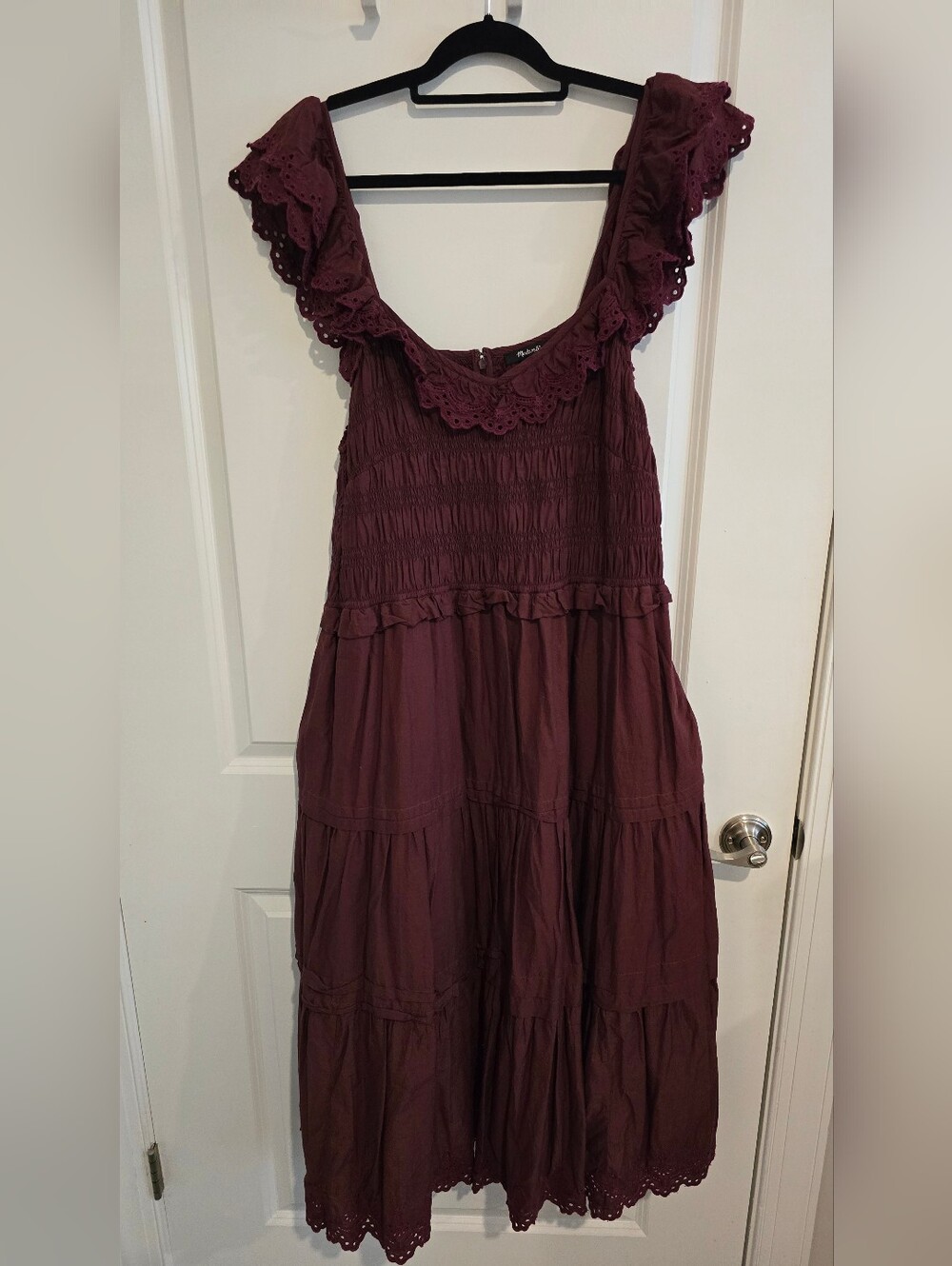 Madewell Plus Lucie Embroidered Cotton Midi Dress Vintage Mulberry Size 14W